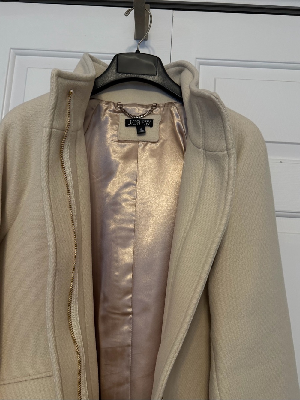 J Crew Women's Cream Stand Collar Stadium Cloth Wool Coat - Picture 3 of 4